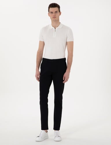 Siyah Slim Fit Beli Lastikli Kanvas Pantolon