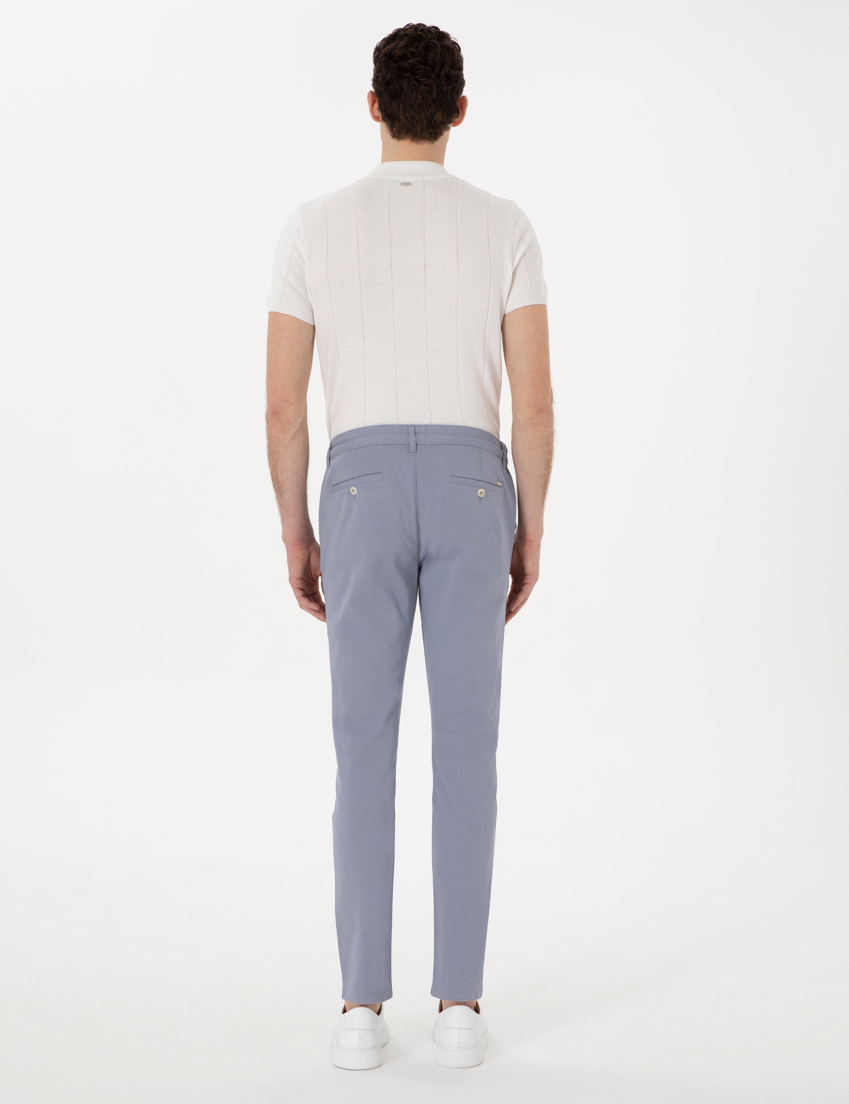 Açık Mavi Slim Fit Beli Lastikli Kanvas Pantolon