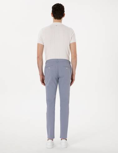 Açık Mavi Slim Fit Beli Lastikli Kanvas Pantolon