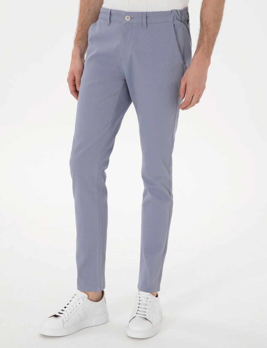 Açık Mavi Slim Fit Beli Lastikli Kanvas Pantolon