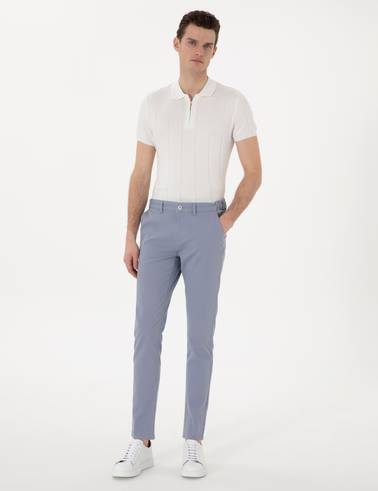 Açık Mavi Slim Fit Beli Lastikli Kanvas Pantolon