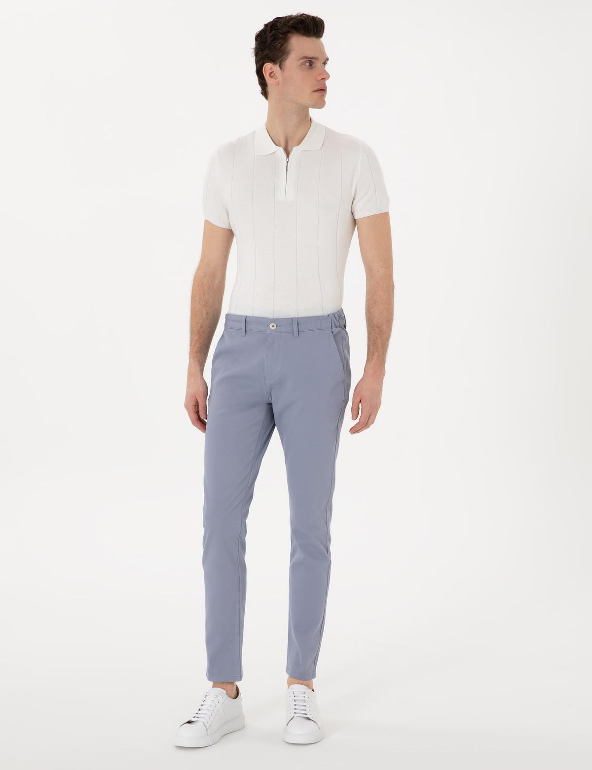 Açık Mavi Slim Fit Beli Lastikli Kanvas Pantolon - 50308080185