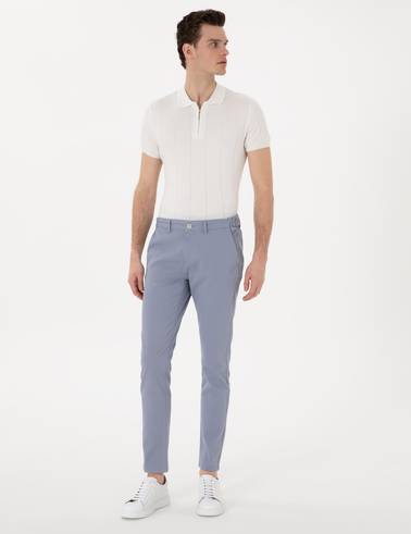 Açık Mavi Slim Fit Beli Lastikli Kanvas Pantolon