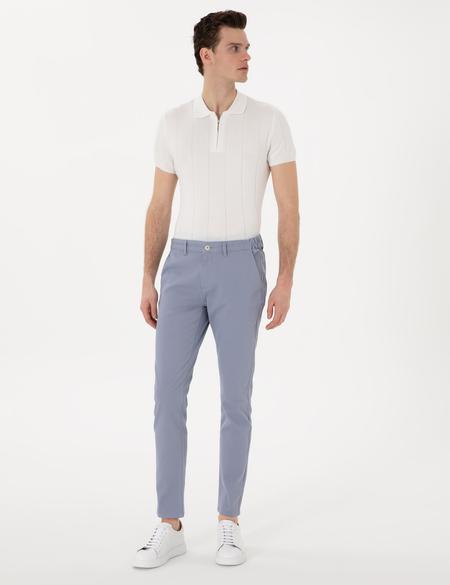 Açık Mavi Slim Fit Beli Lastikli Kanvas Pantolon - 50308080185