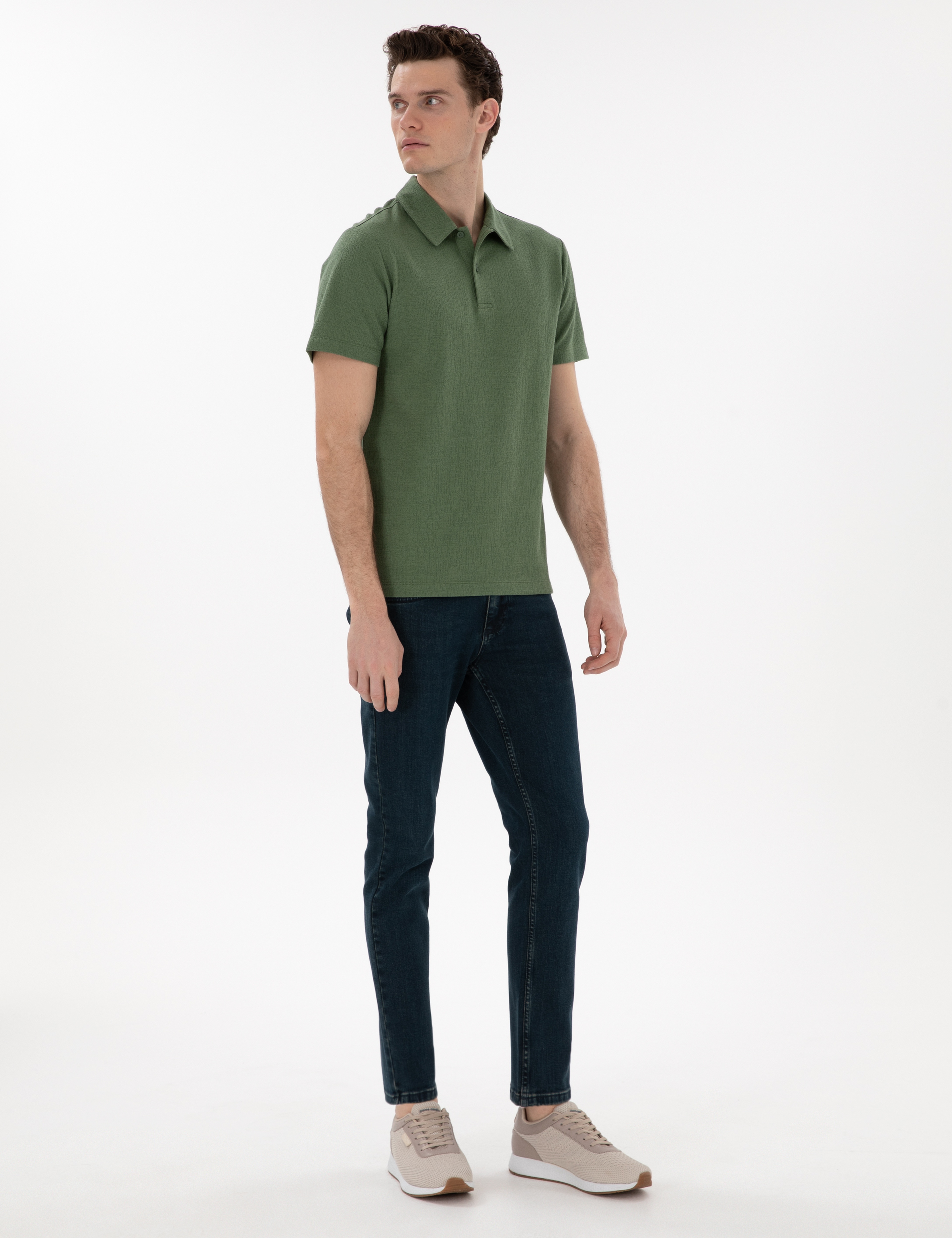 Haki Slim Fit Polo Yaka Tişört - Image 4