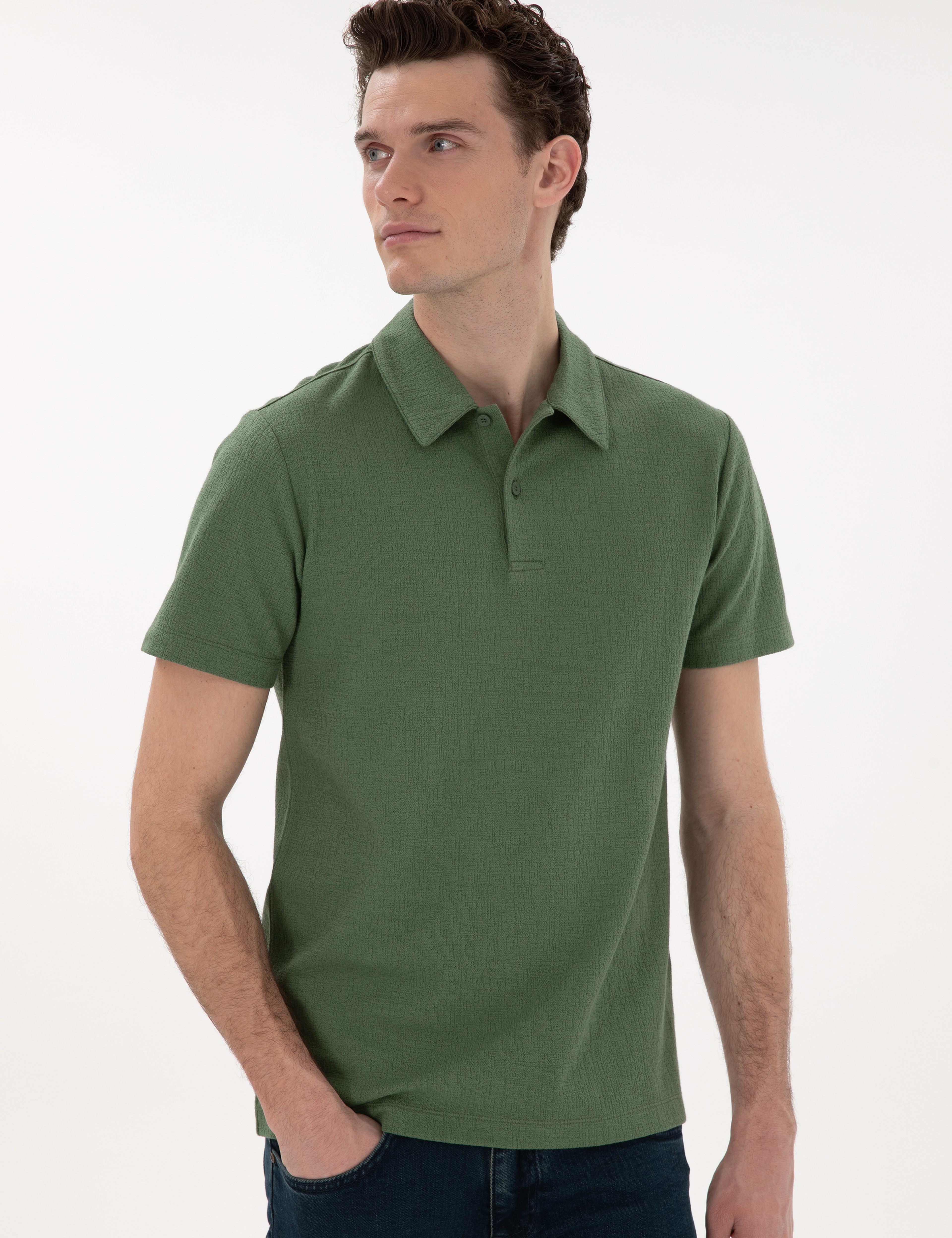 Haki Slim Fit Polo Yaka Tişört - Image 3