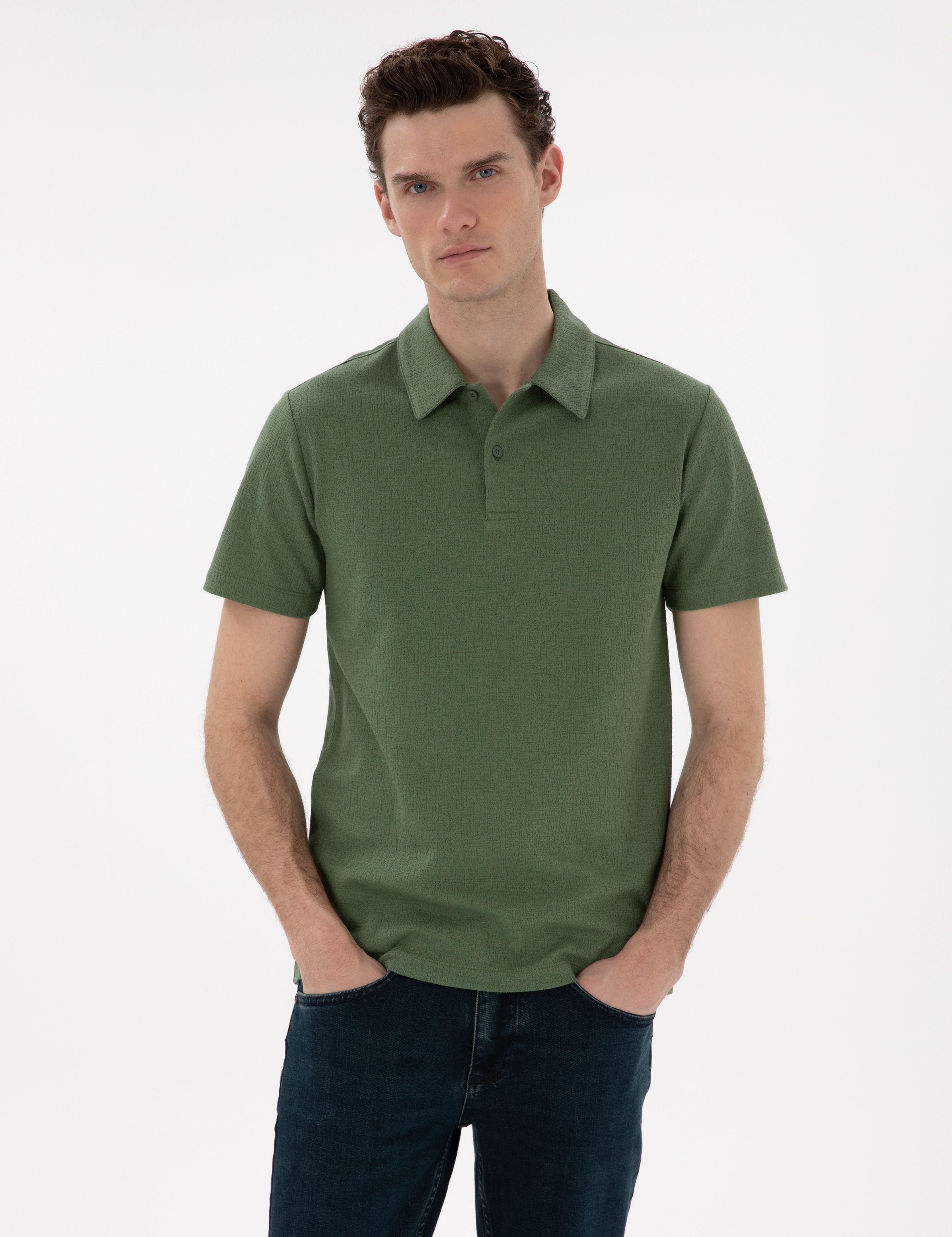 Haki Slim Fit Polo Yaka Tişört - Image 1