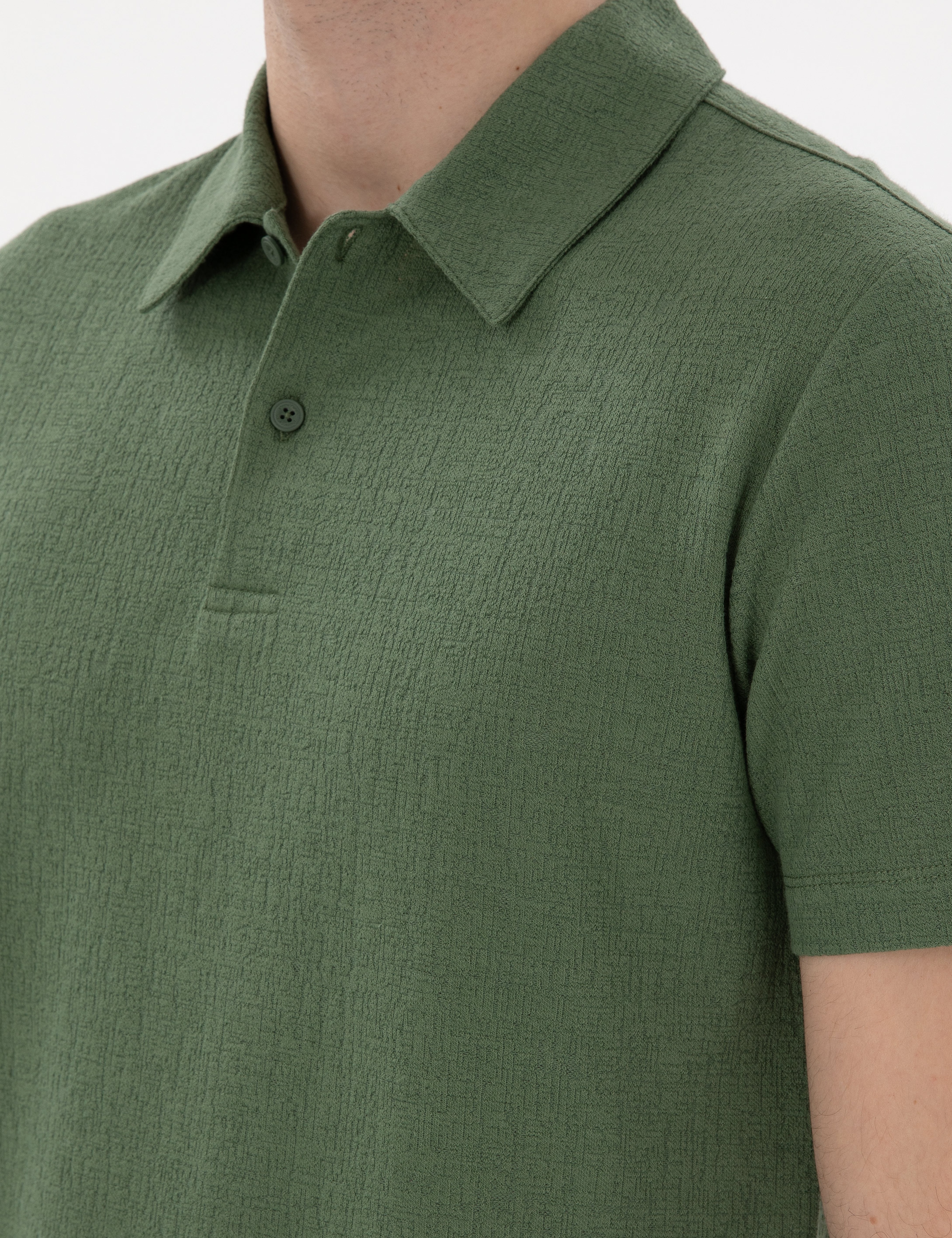 Haki Slim Fit Polo Yaka Tişört - Image 7