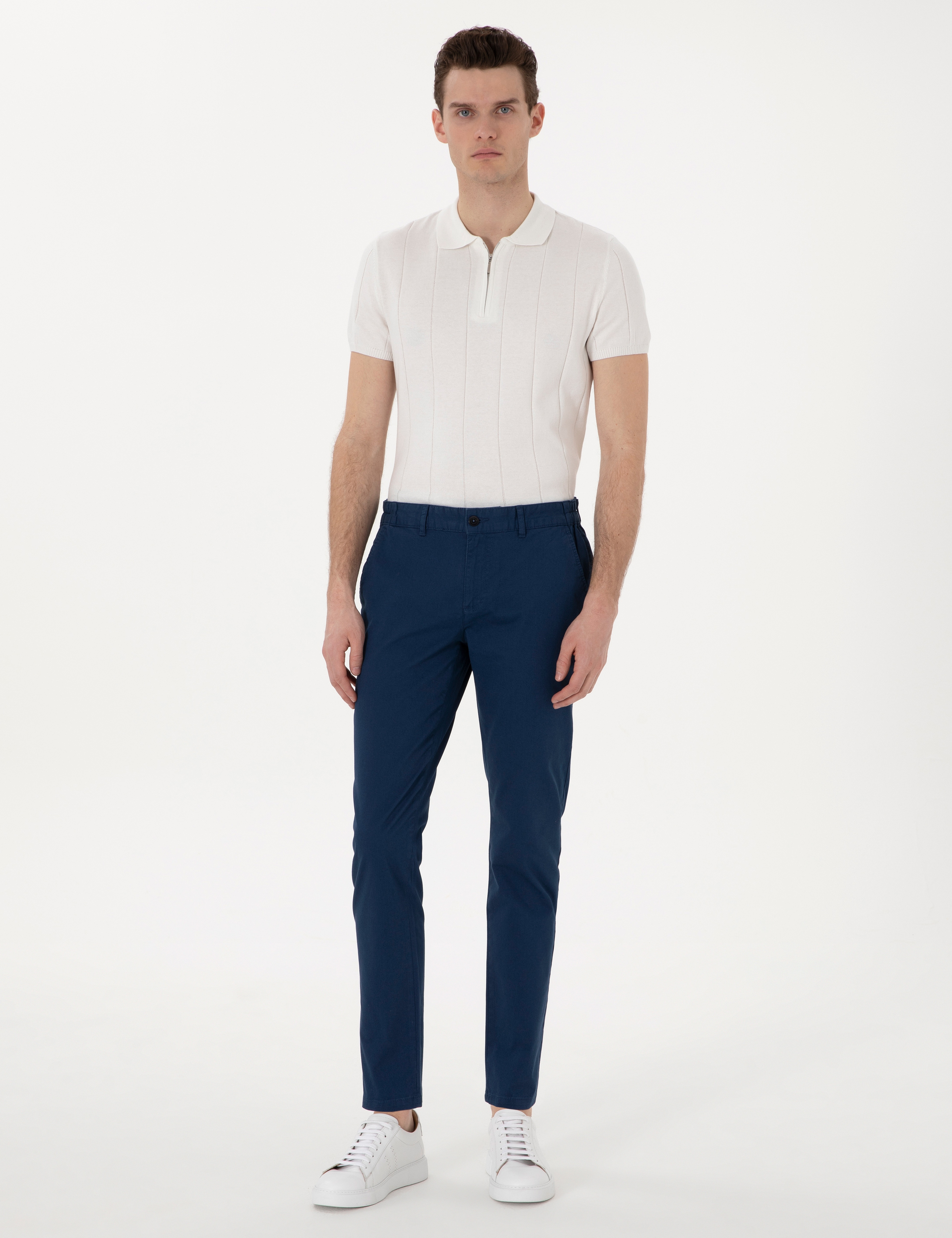 İndigo Slim Fit Beli Lastikli Kanvas Pantolon