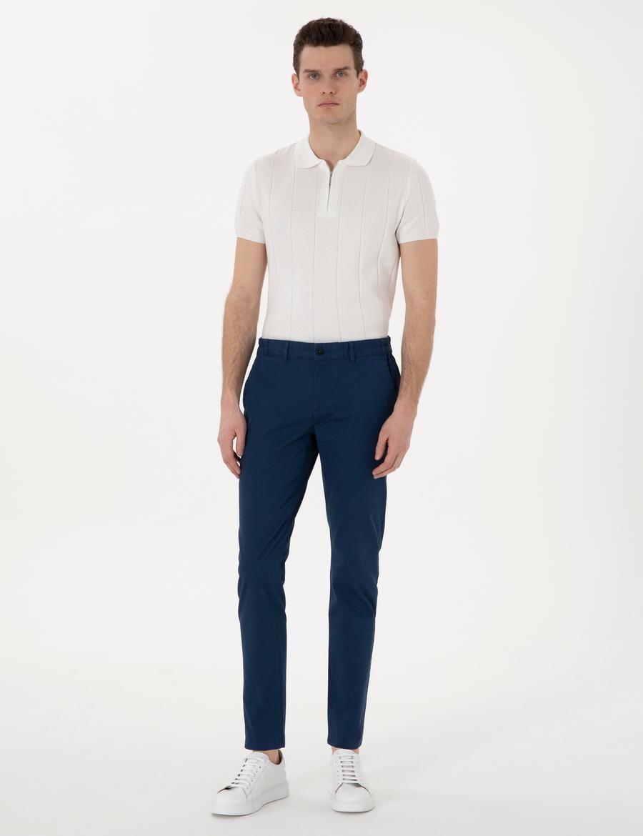 İndigo Slim Fit Beli Lastikli Kanvas Pantolon