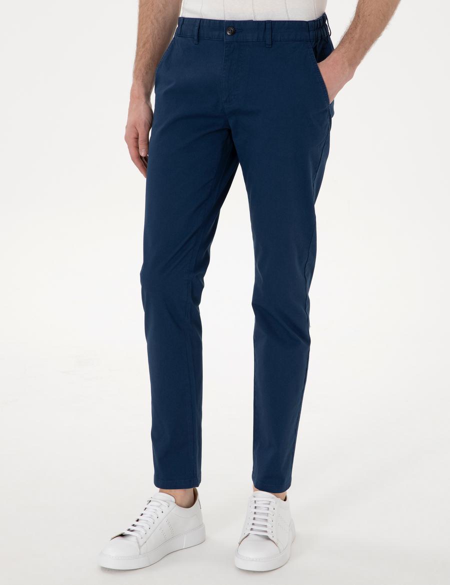 İndigo Slim Fit Beli Lastikli Kanvas Pantolon