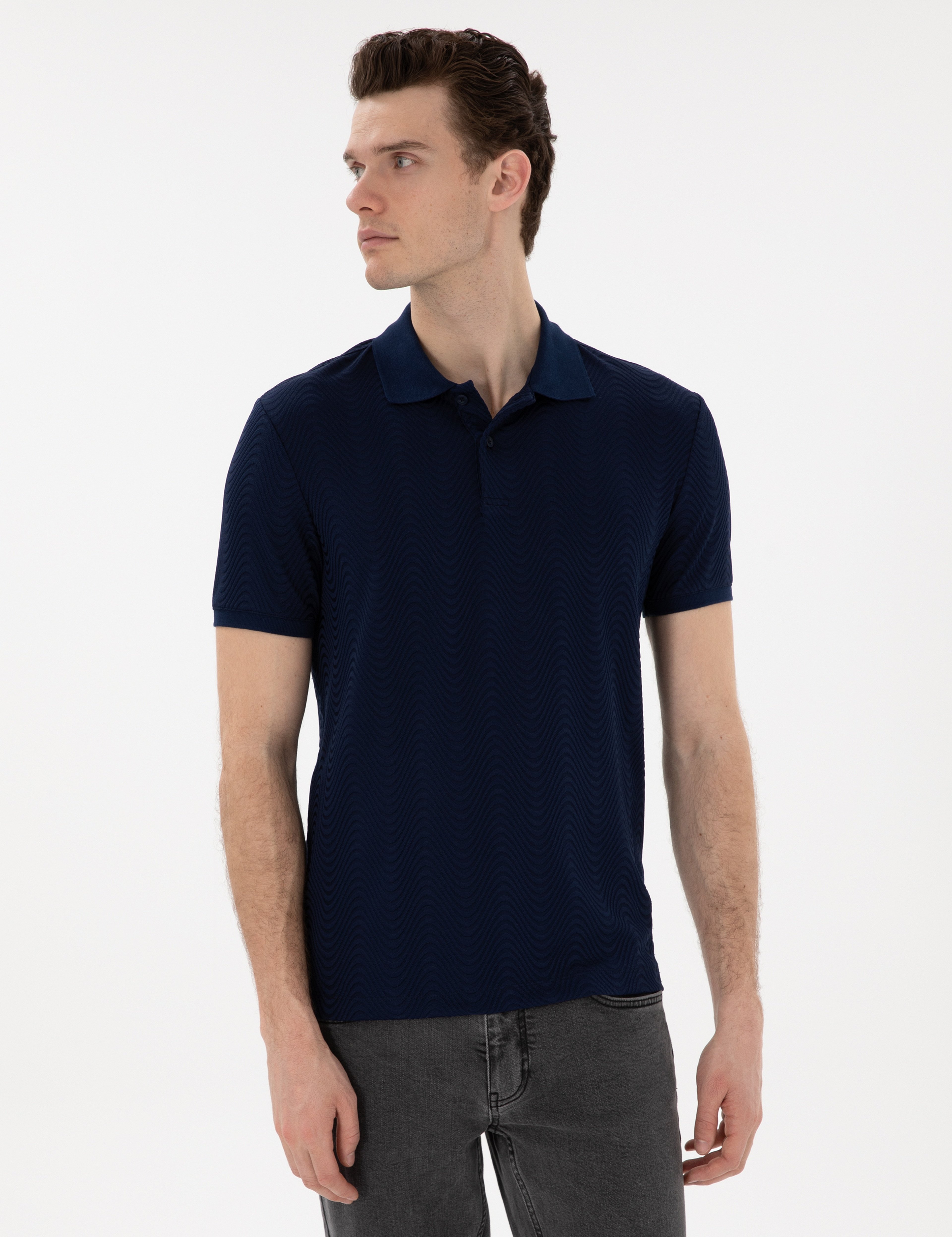 Lacivert Slim Fit Polo Yaka Tişört - Image 1