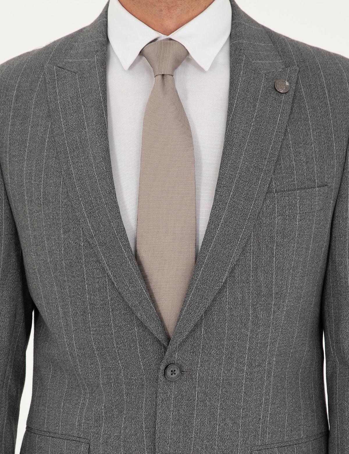 Füme Slim Fit Çizgili Takım Elbise - 50295219026