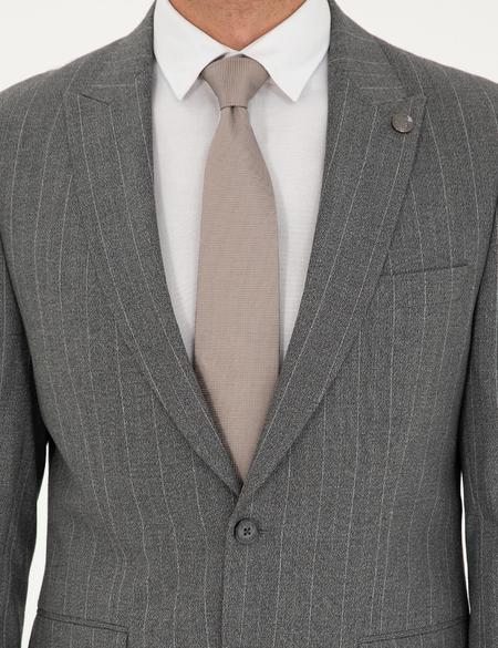 Füme Slim Fit Çizgili Takım Elbise - 50295219026