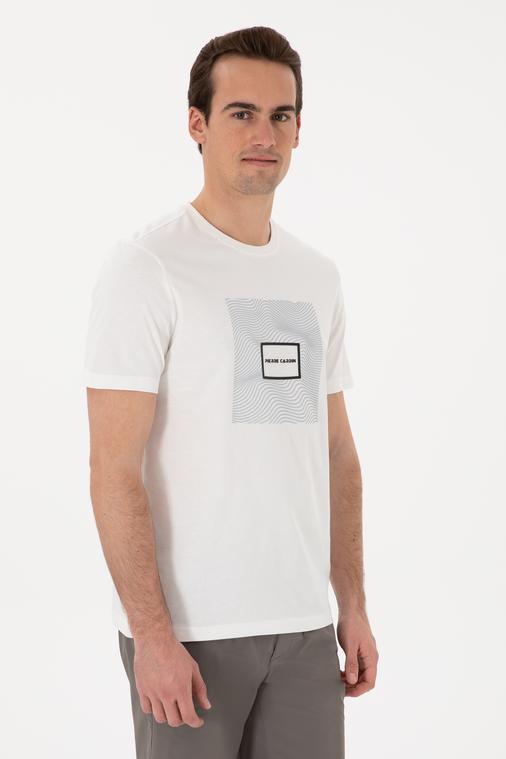 Ekru Regular Fit Isıya Duyarlı Renk Değiştiren Baskı Çerçeveli Tişört