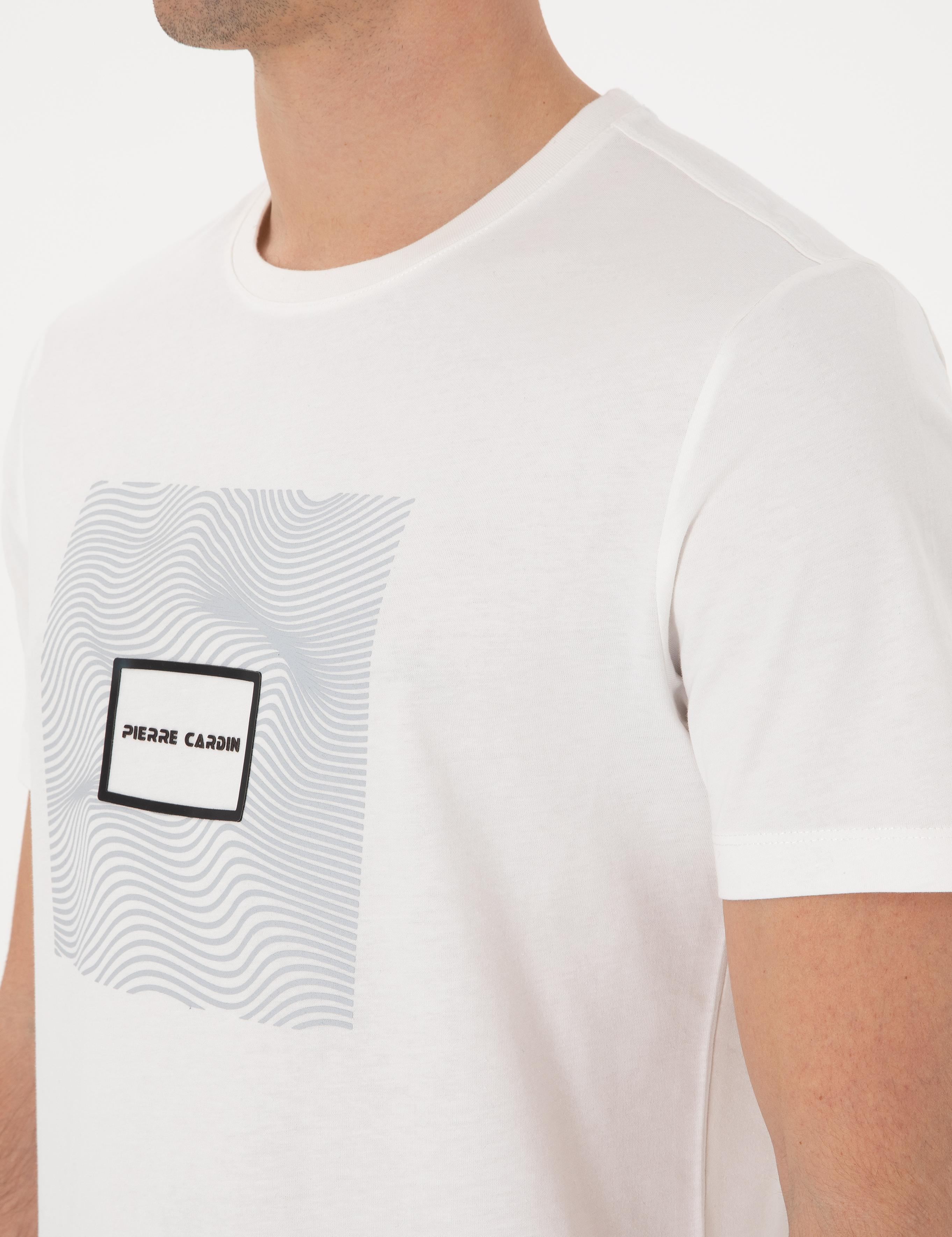 Ekru Regular Fit Isıya Duyarlı Renk Değiştiren Baskı Çerçeveli Tişört