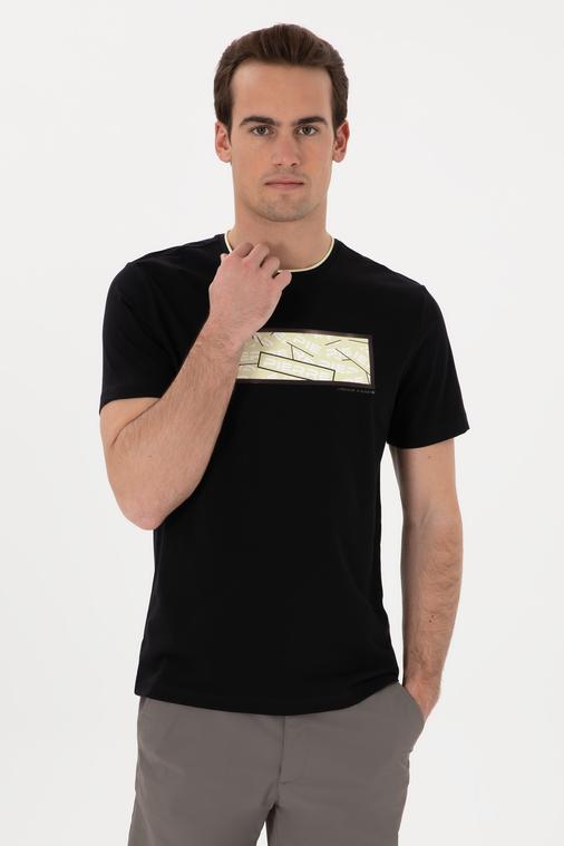 Siyah Regular Fit Isıya Duyarlı Renk Değiştiren Bisiklet Yaka Tişört