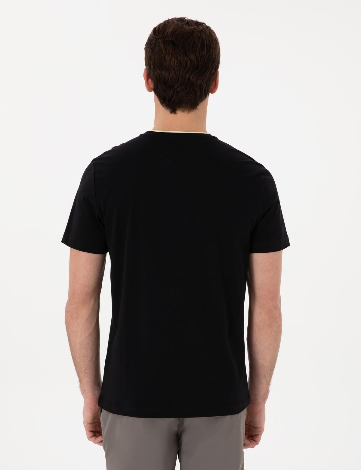 Siyah Regular Fit Isıya Duyarlı Renk Değiştiren Bisiklet Yaka Tişört - 50302577037