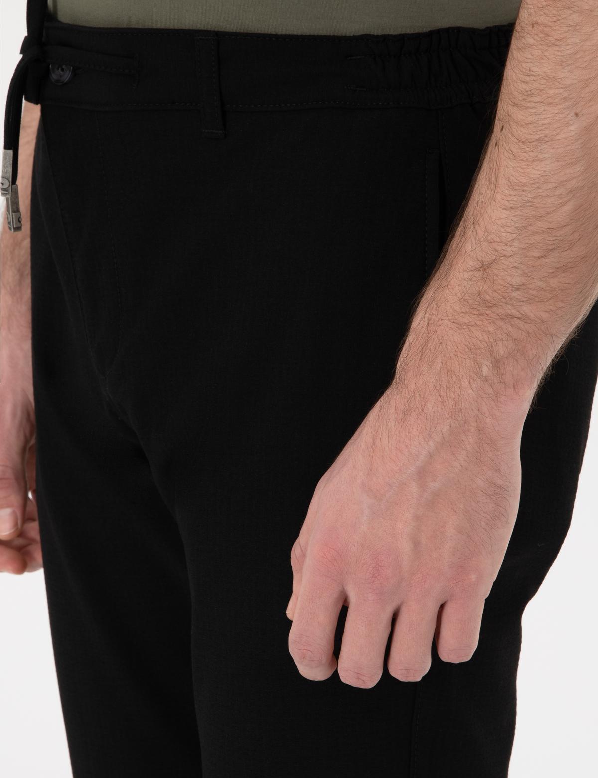 Siyah Slim Fit Jogger Kanvas Pantolon - 50305261119