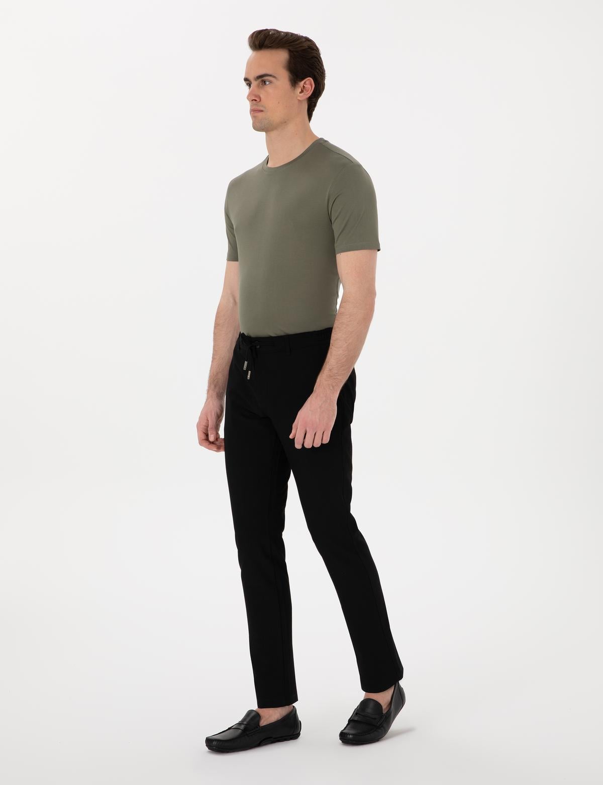 Siyah Slim Fit Jogger Kanvas Pantolon - 50305261119