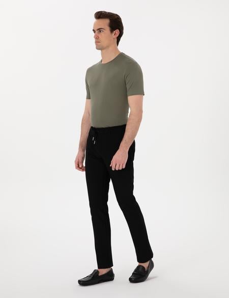 Siyah Slim Fit Jogger Kanvas Pantolon - 50305261119