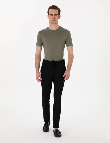 Siyah Slim Fit Jogger Kanvas Pantolon