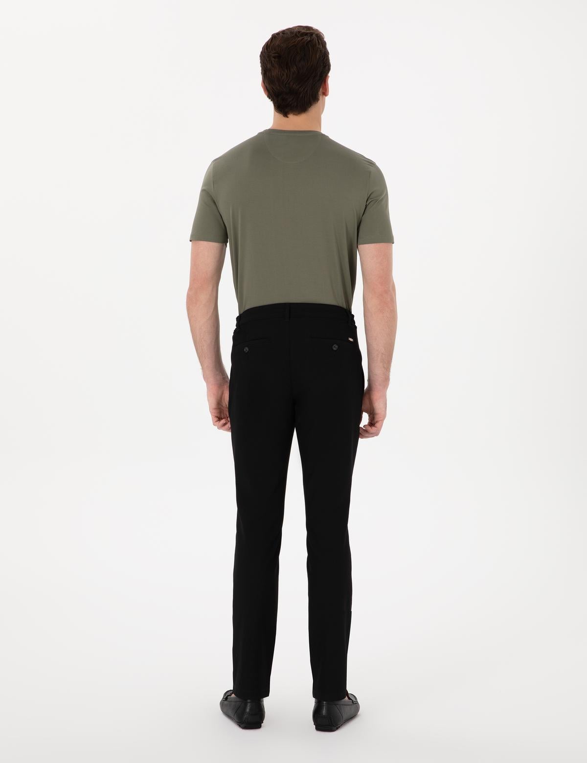 Siyah Slim Fit Jogger Kanvas Pantolon - 50305261119