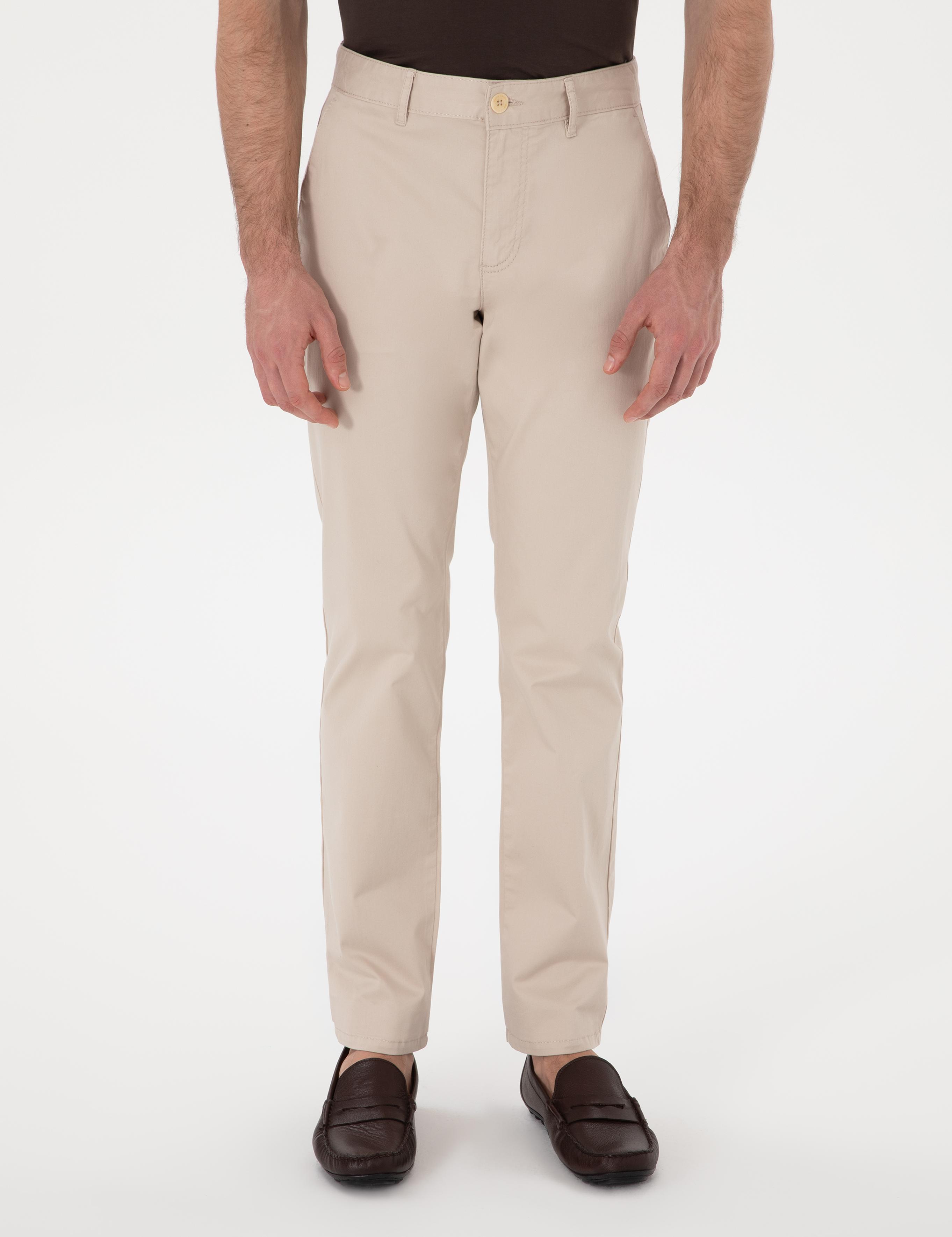 Bej Regular Fit Basic Kanvas Pantolon