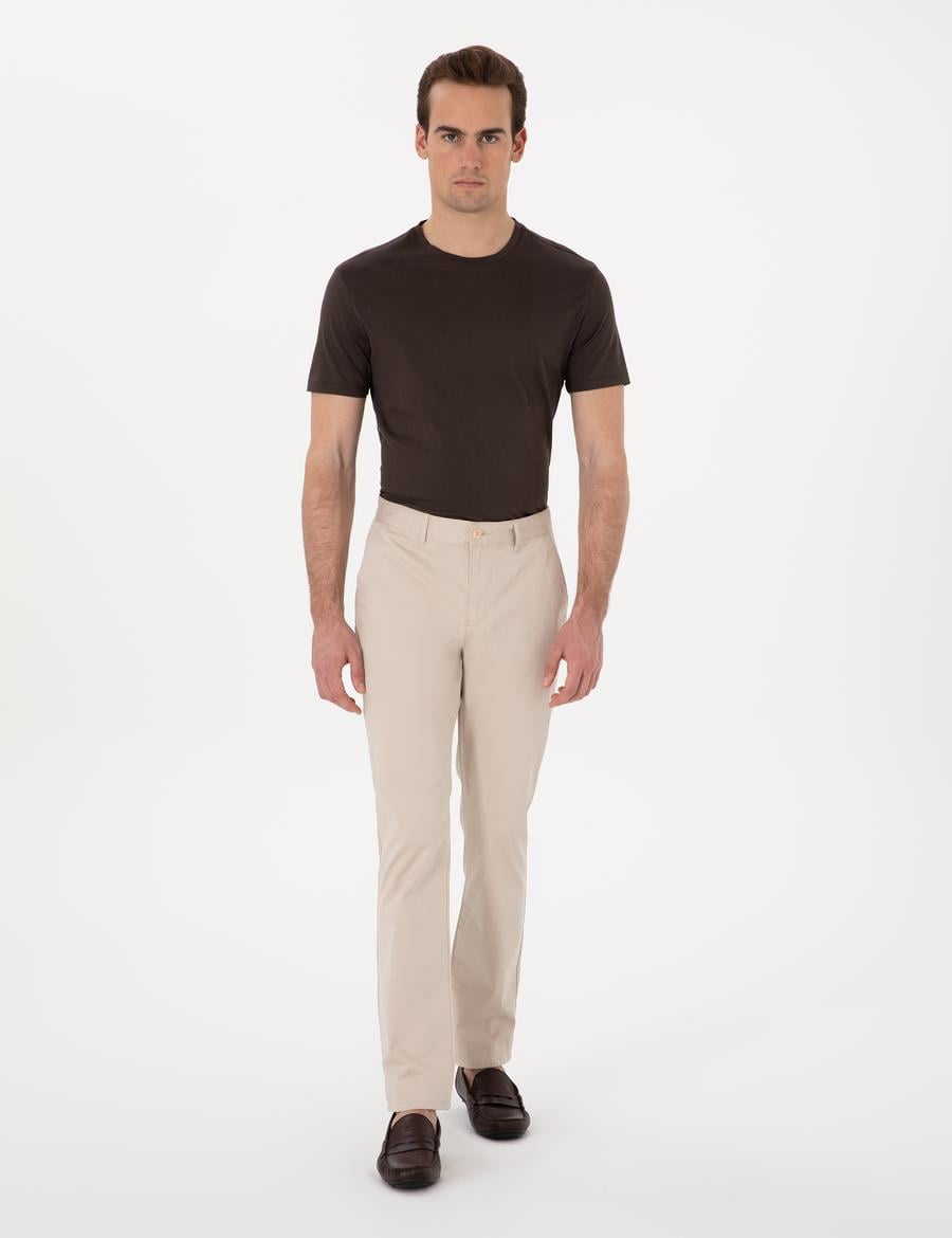 Bej Regular Fit Basic Kanvas Pantolon