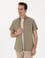 Haki Keten Karışımlı Regular Fit Kısa Kollu Gömlek