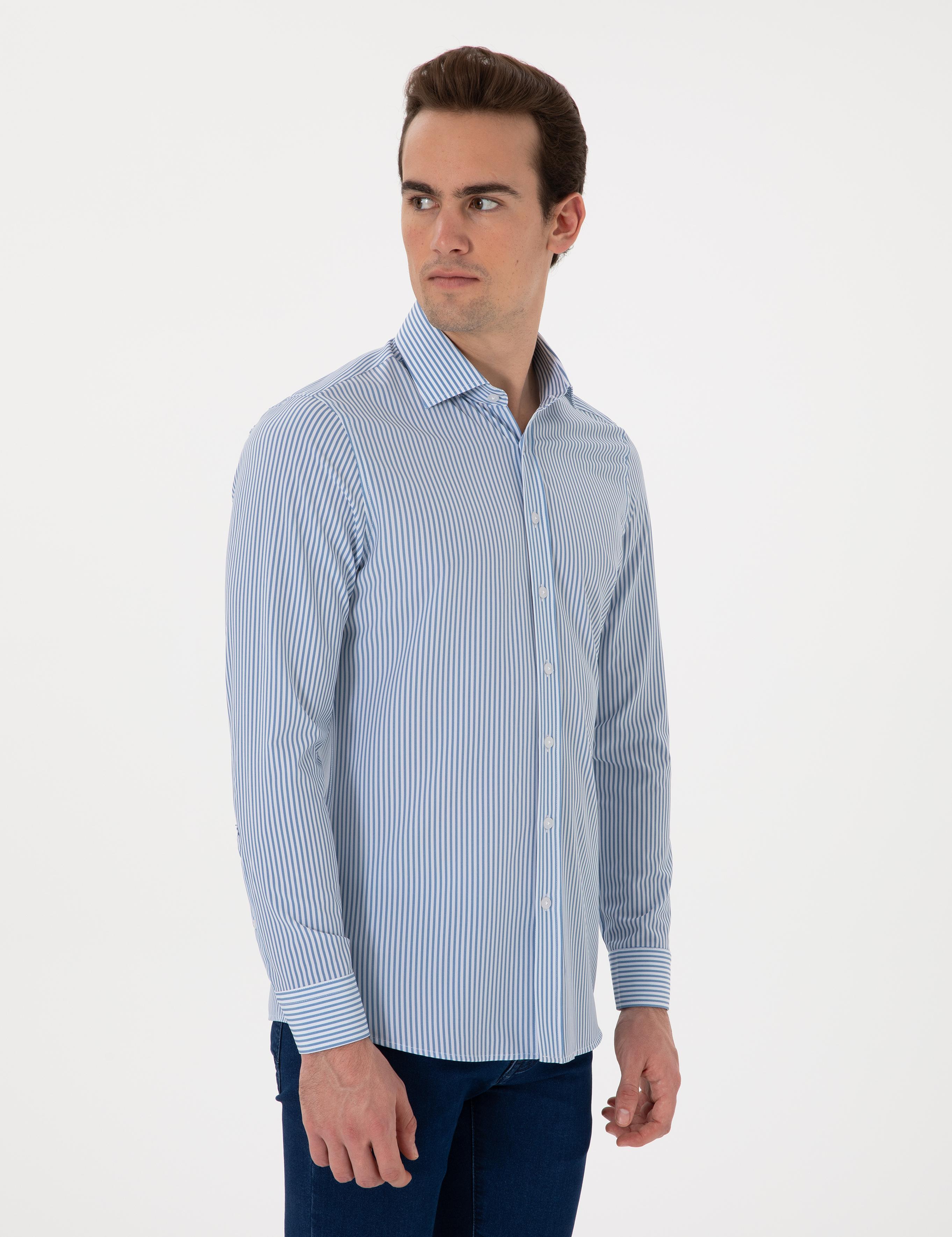 Mavi Likralı Ex. Slim Fit Uzun Kollu Gömlek