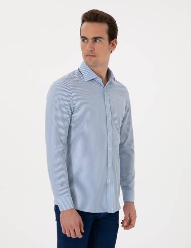 Mavii Likralı Çizgili Ekstra Slim Fit Uzun Kollu Gömlek