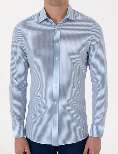 Mavii Likralı Çizgili Ekstra Slim Fit Uzun Kollu Gömlek