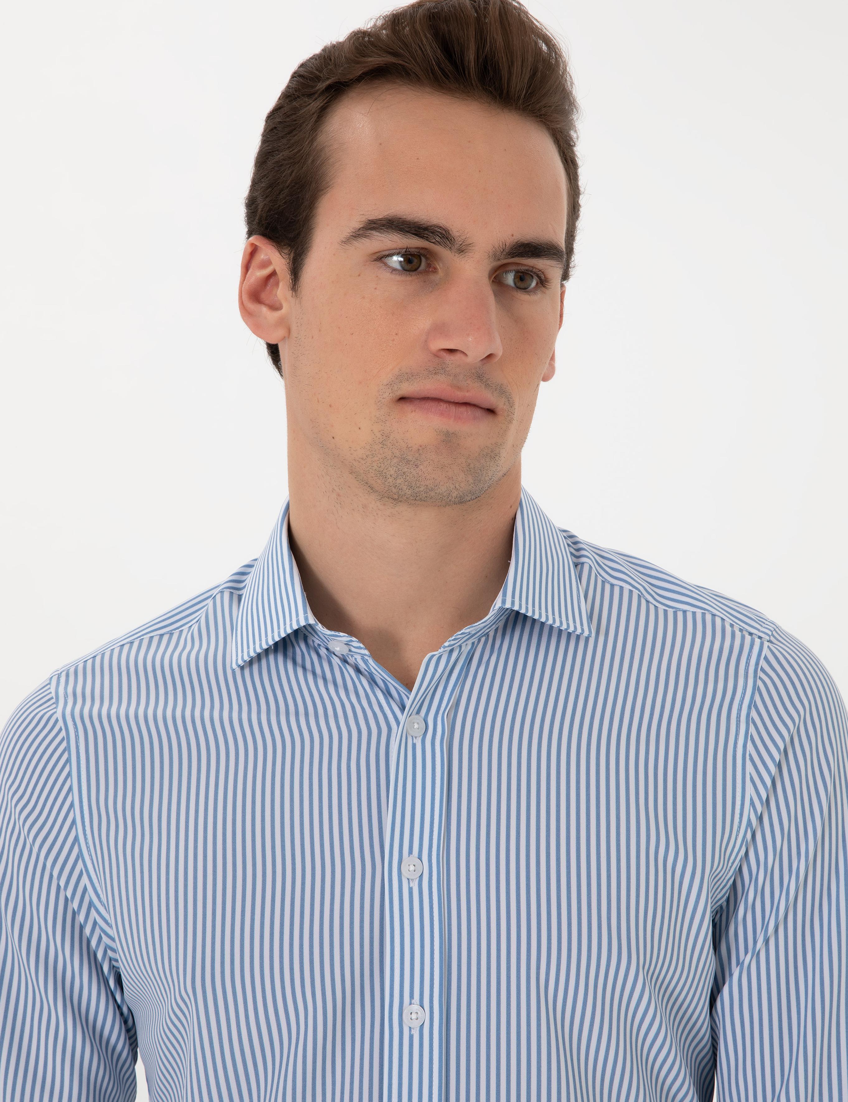 Mavi Likralı Ex. Slim Fit Uzun Kollu Gömlek