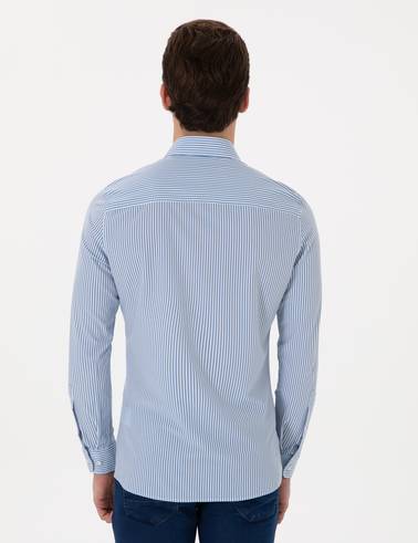 Mavii Likralı Çizgili Ekstra Slim Fit Uzun Kollu Gömlek