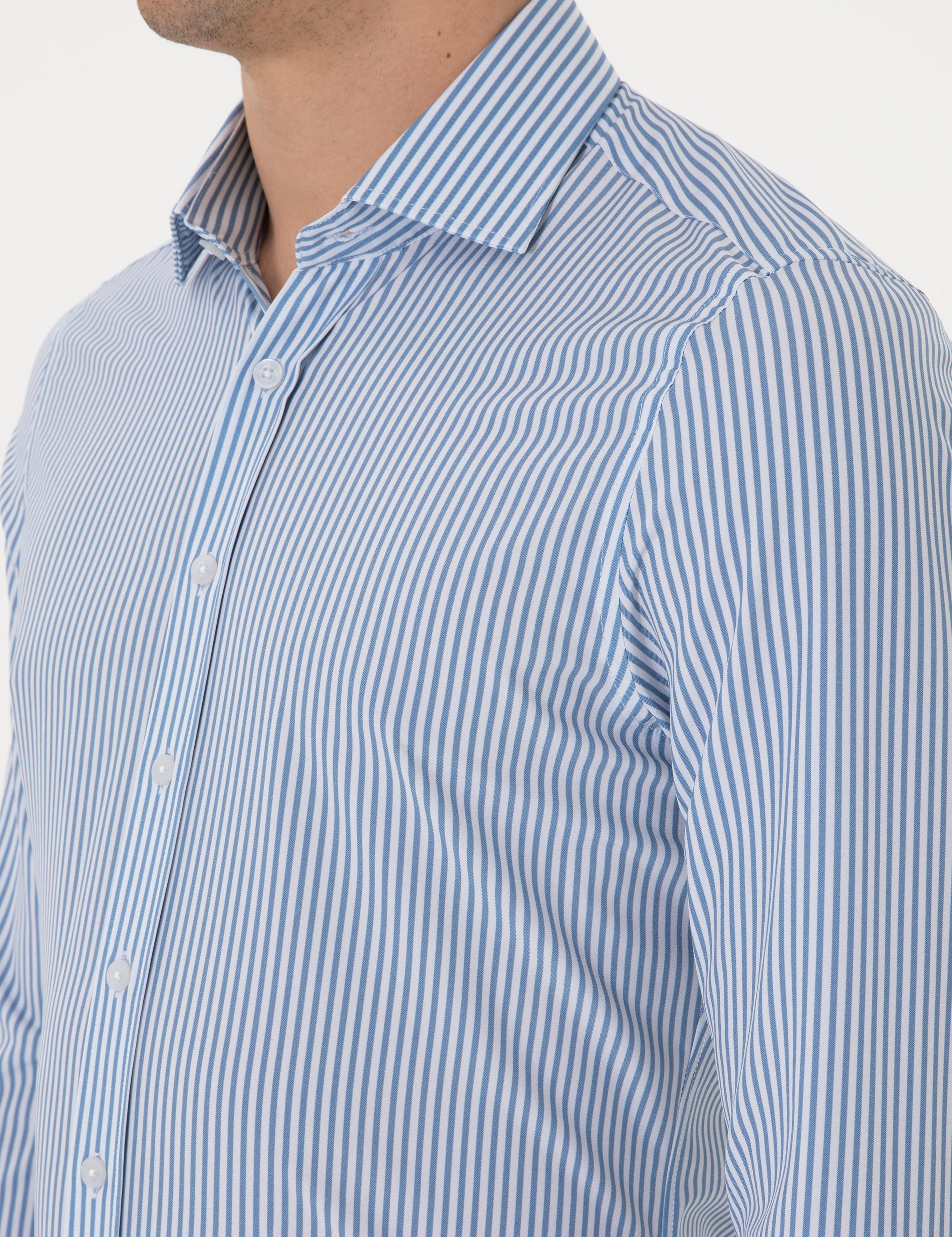 Mavi Likralı Ex. Slim Fit Uzun Kollu Gömlek