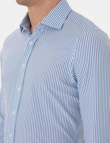 Mavii Likralı Çizgili Ekstra Slim Fit Uzun Kollu Gömlek