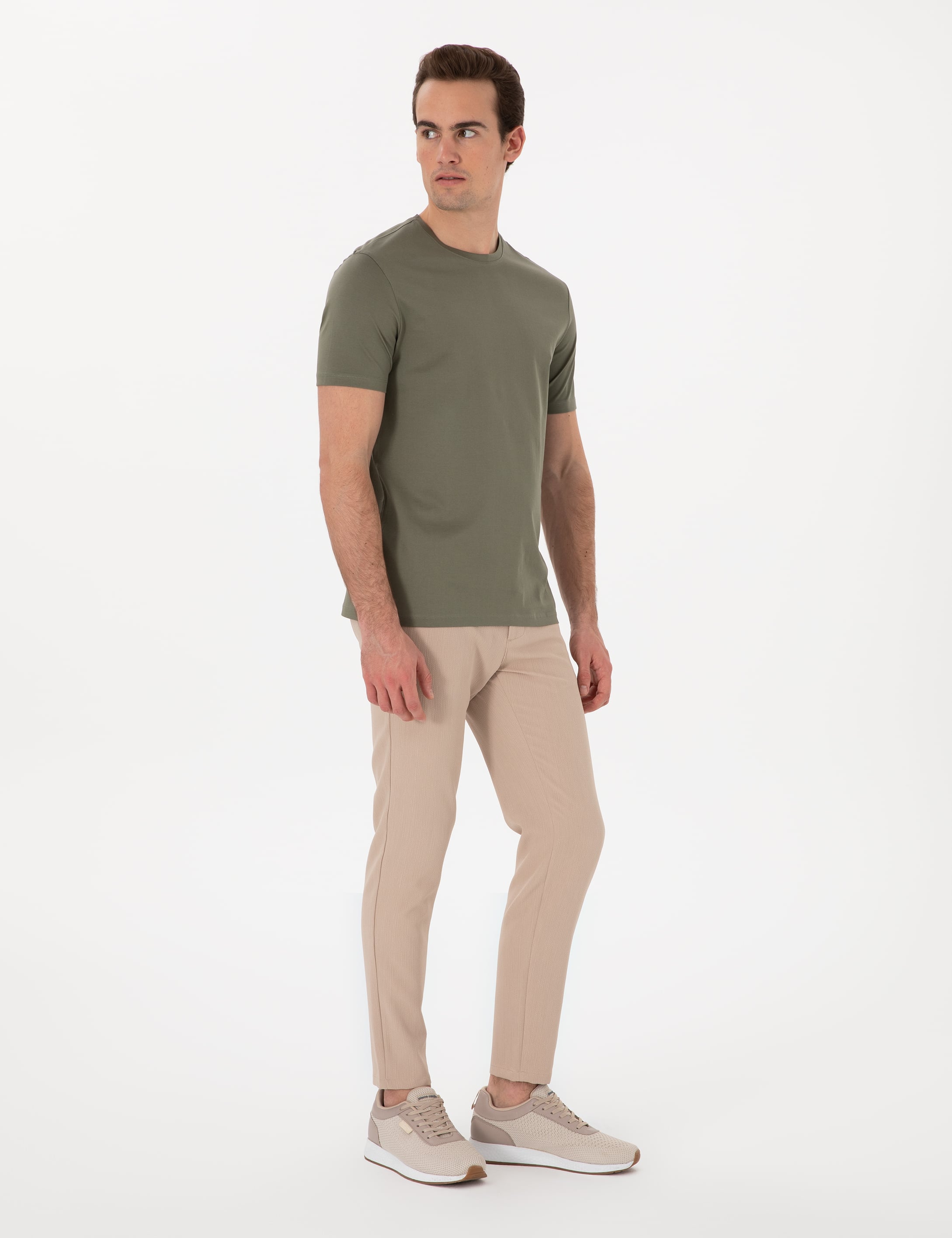 Haki Slim Fit %100 Pamuk Merserize Basic Tişört