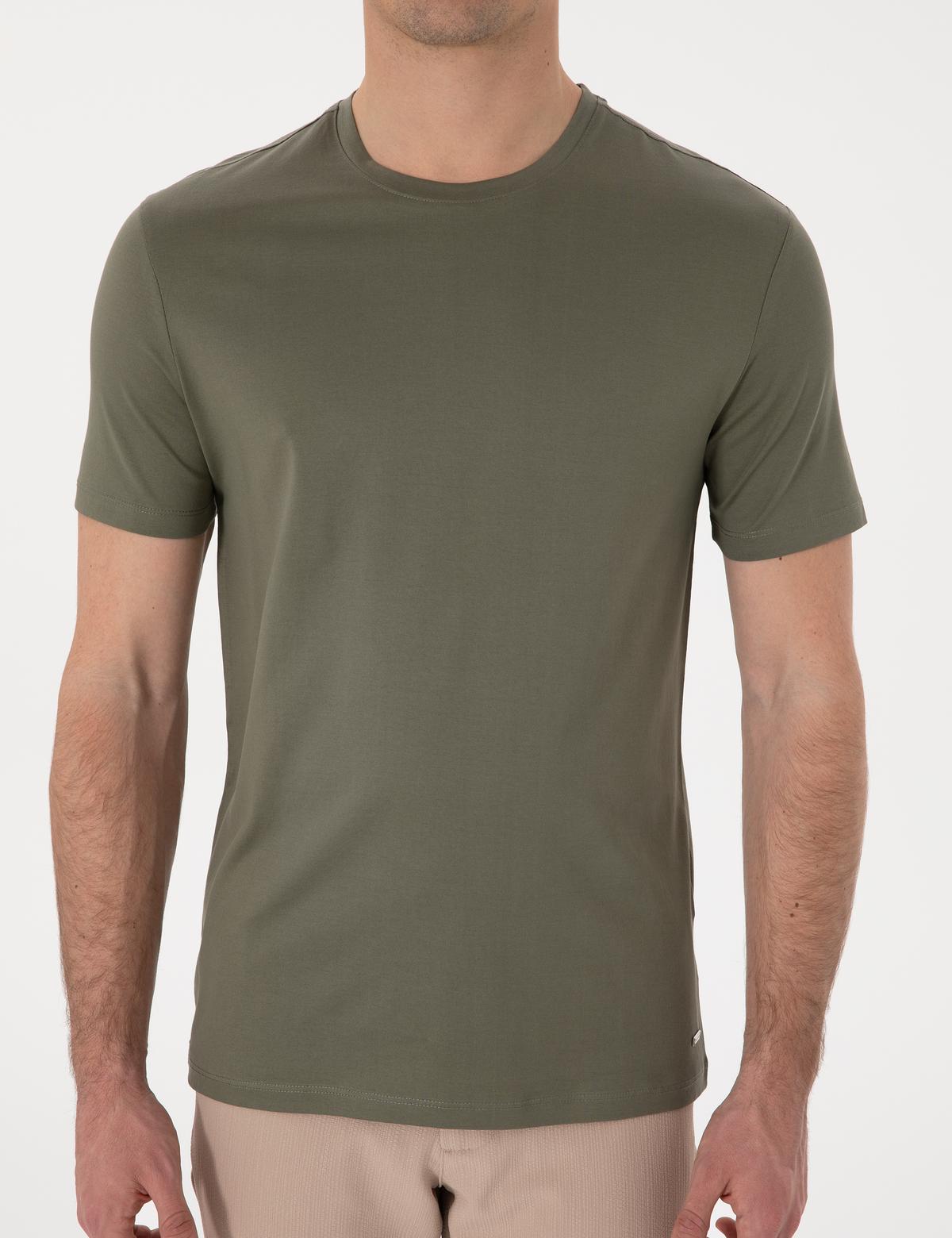 Haki Slim Fit Merserize Basic Tişört - 50302560036