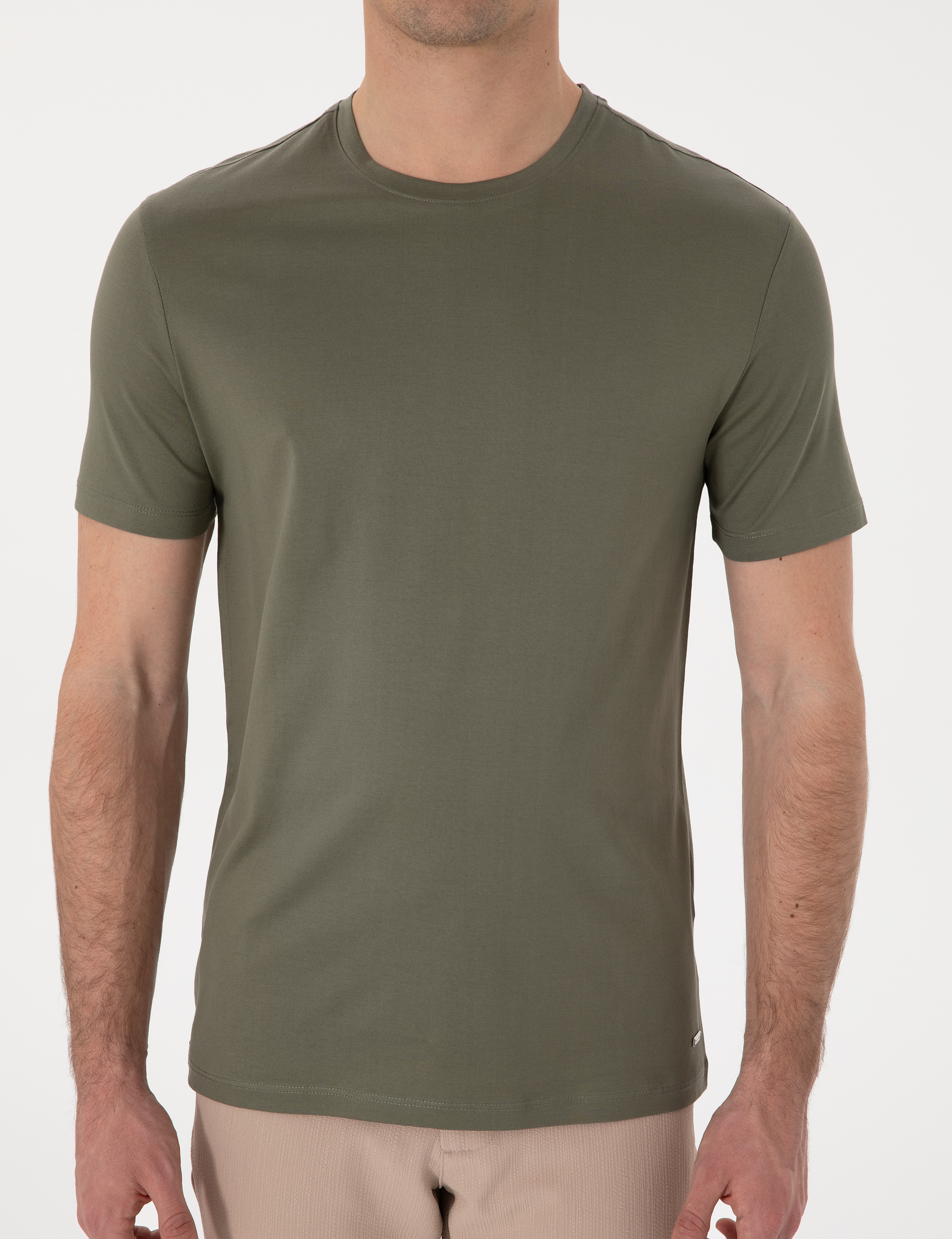 Haki Slim Fit %100 Pamuk Merserize Basic Tişört