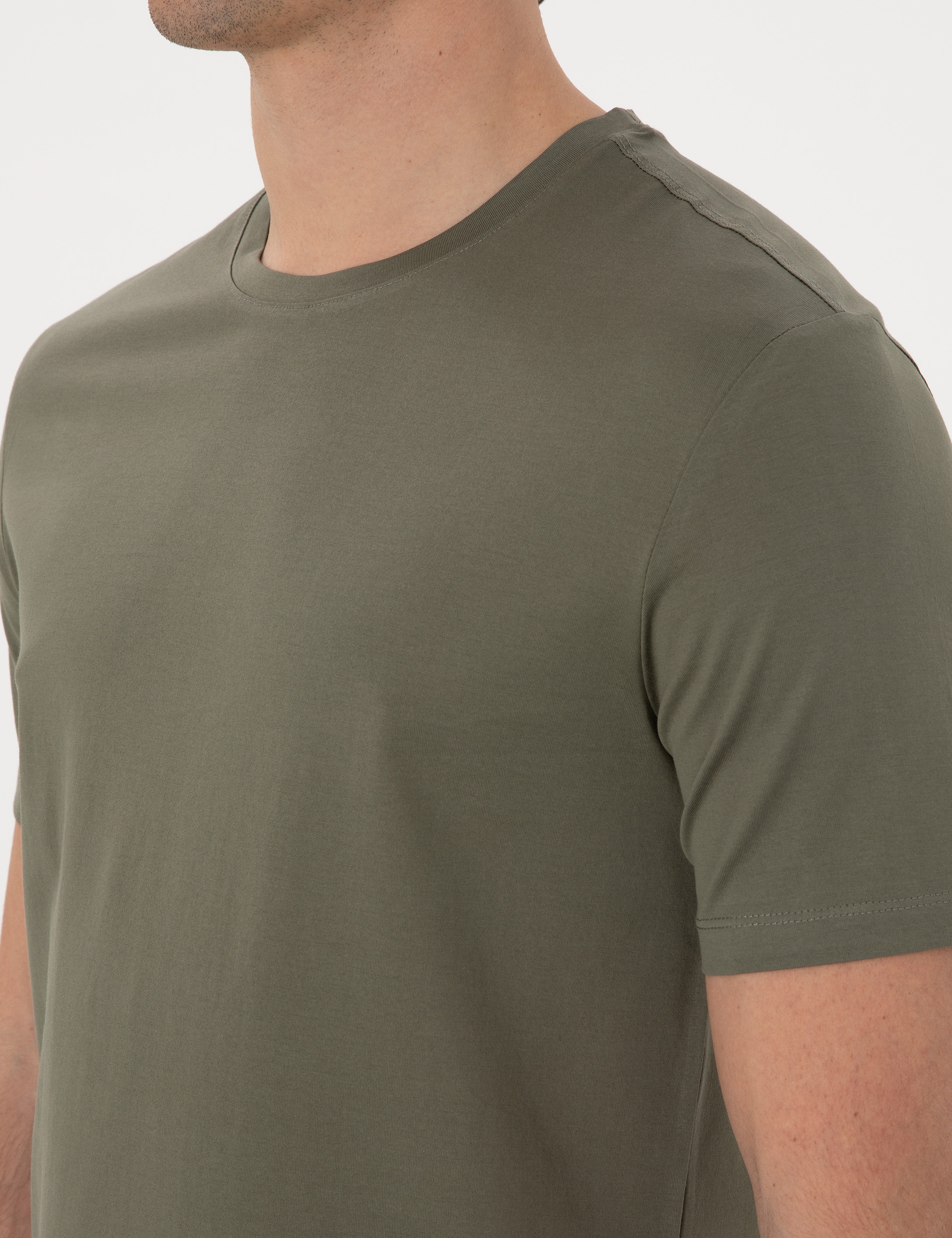 Haki Slim Fit %100 Pamuk Merserize Basic Tişört