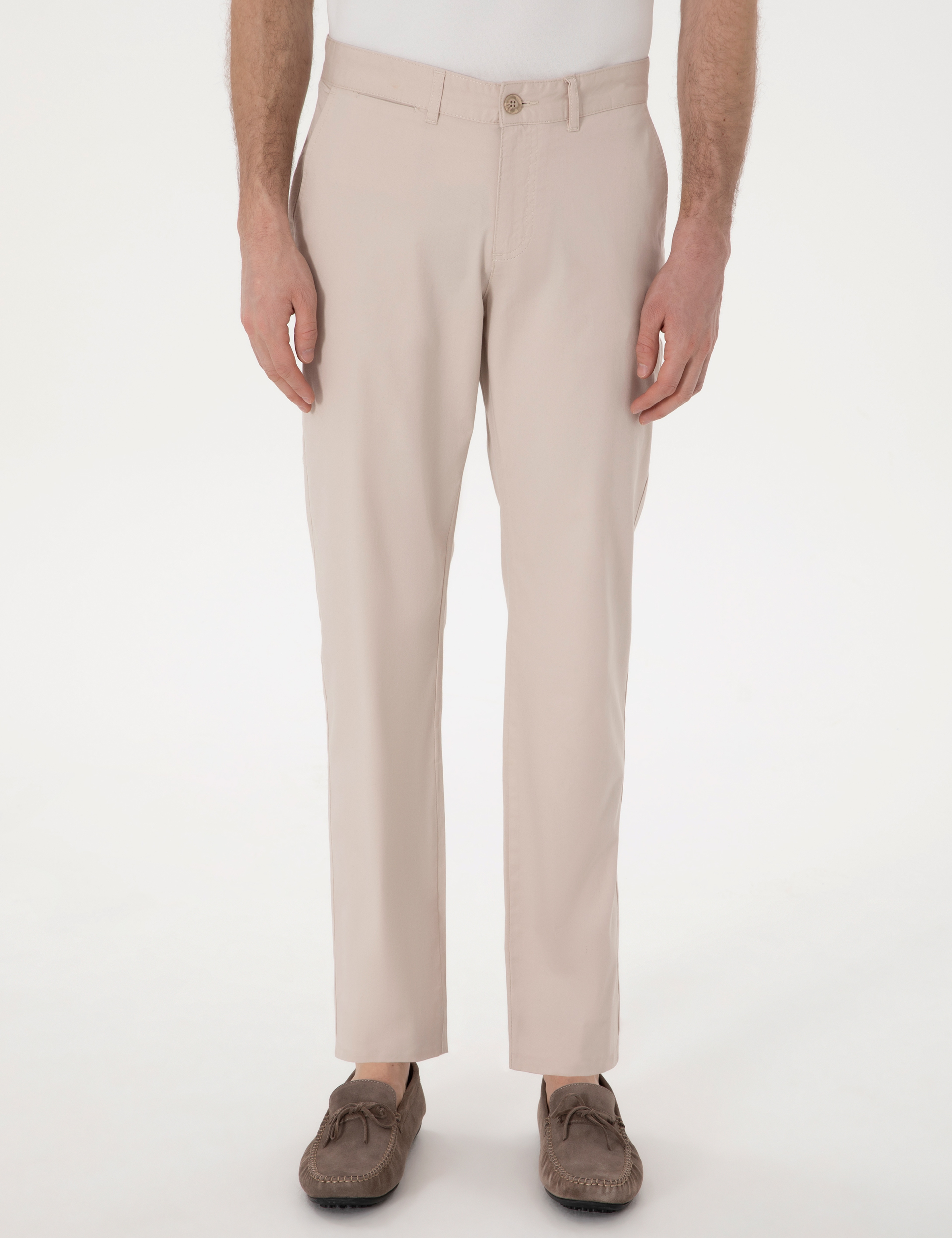 Bej Regular Fit Basic Kanvas Pantolon