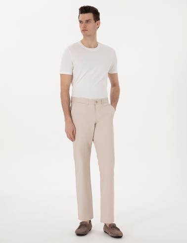 Bej Regular Fit Basic Kanvas Pantolon