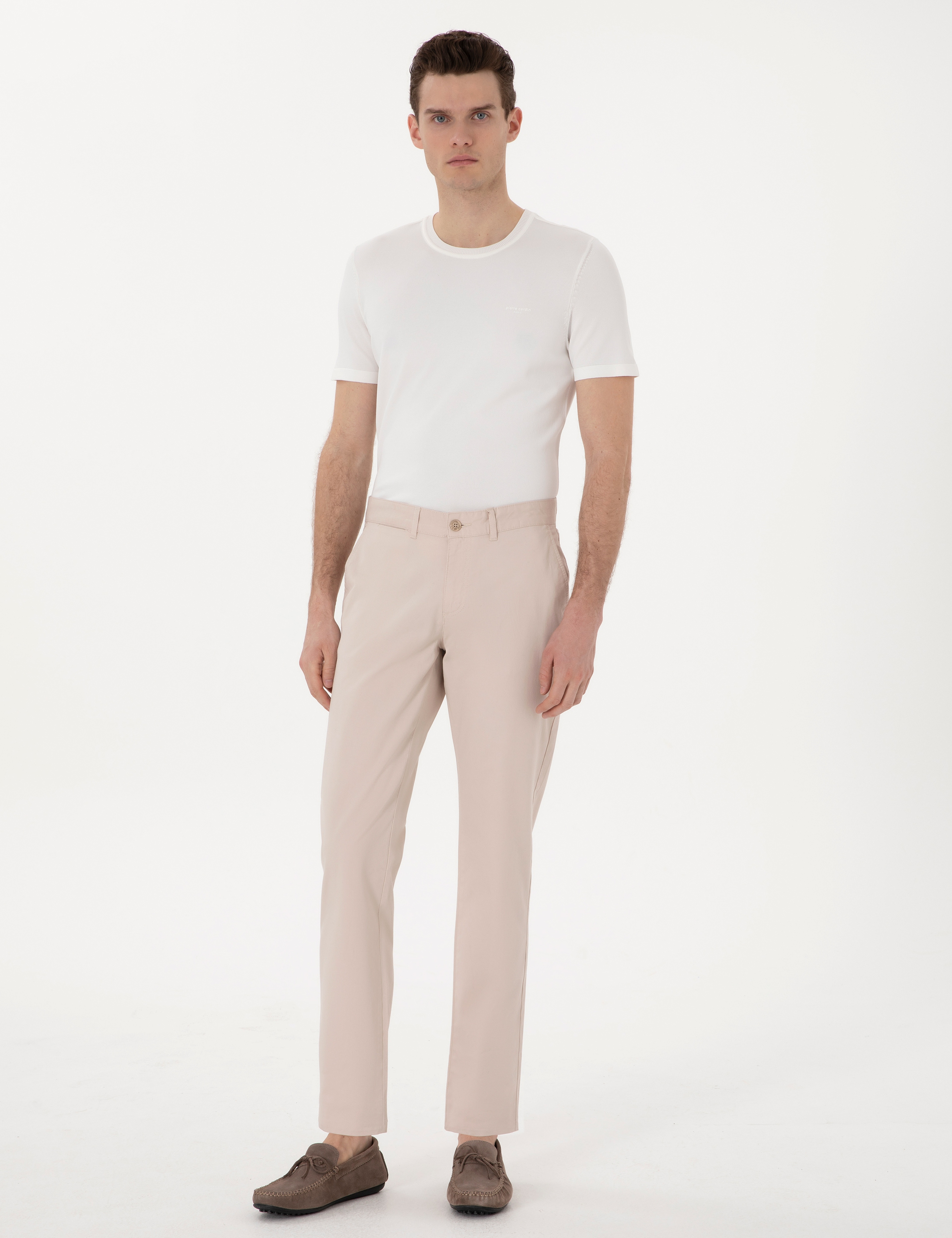 Bej Regular Fit Basic Kanvas Pantolon - Image 1