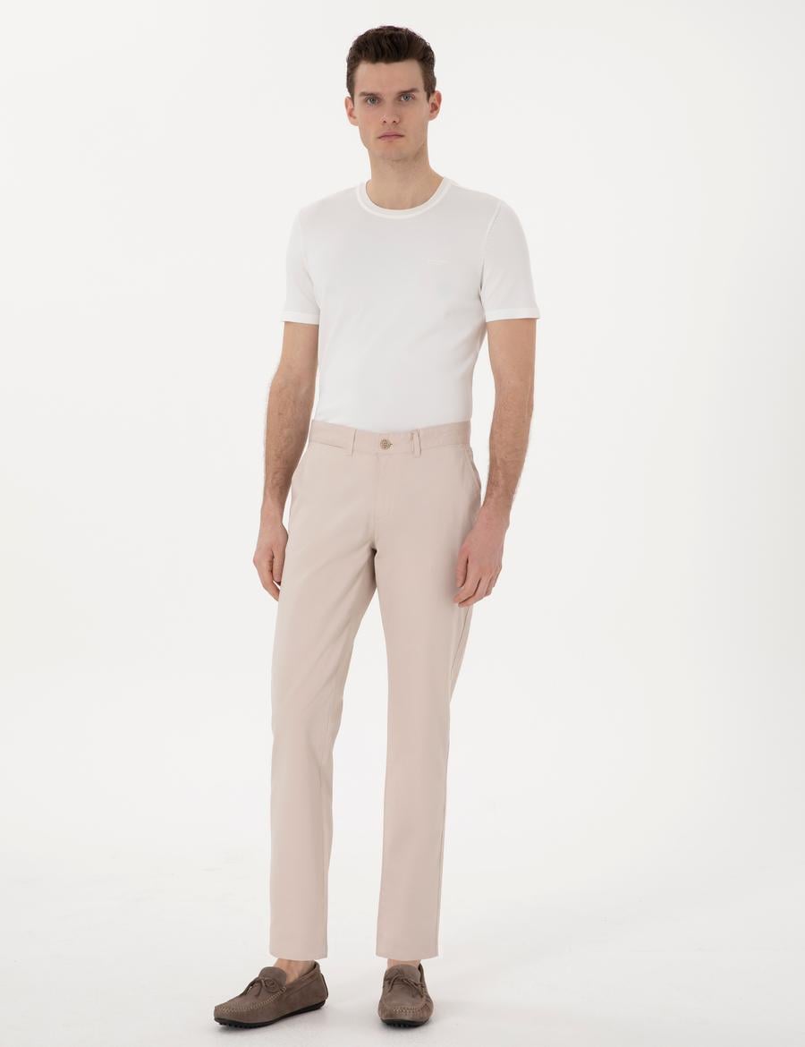 Bej Regular Fit Basic Kanvas Pantolon