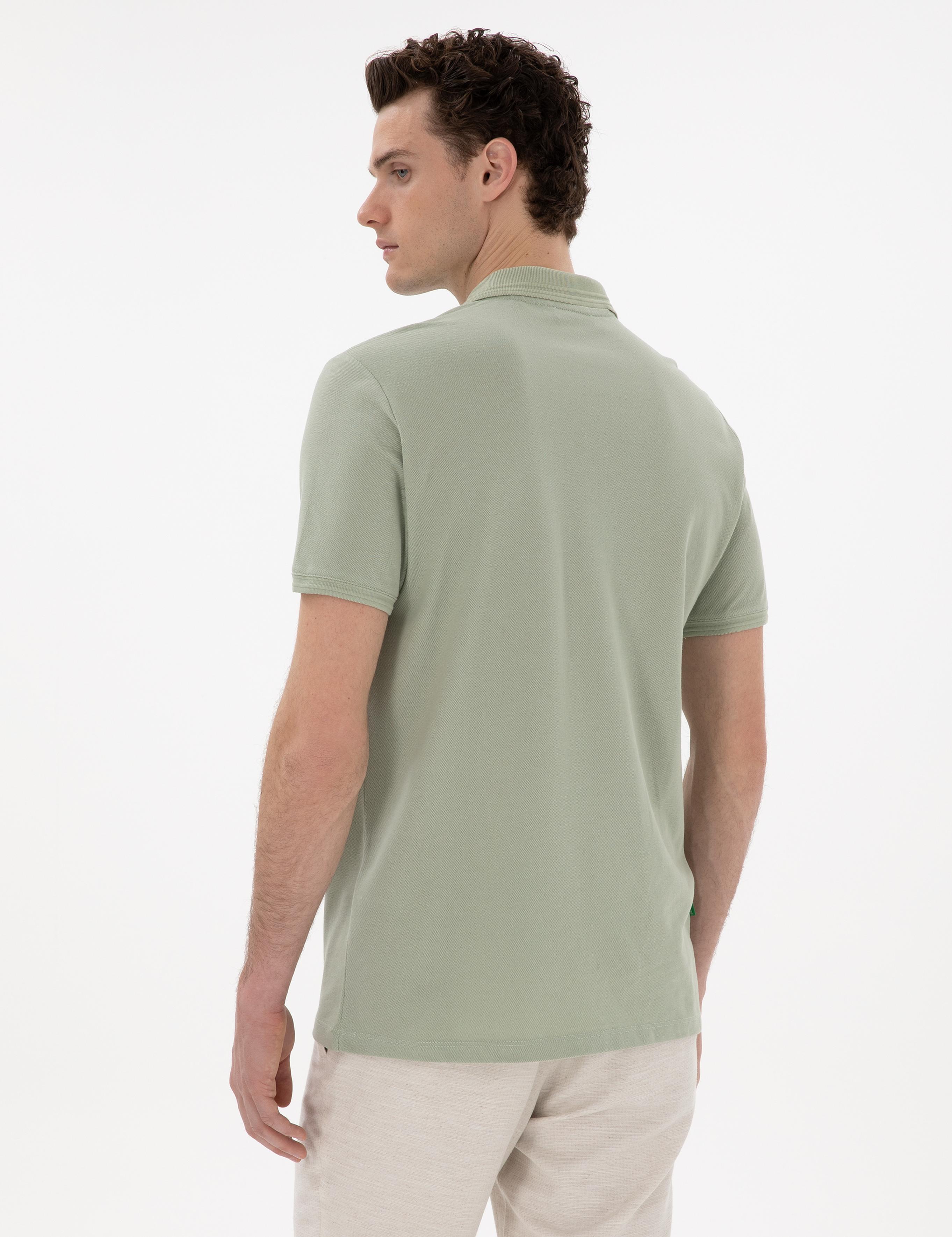 Çağla Yeşili Regular Fit %100 Pamuk Polo Yaka Basic Tişört