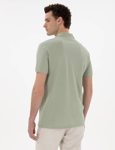 Çağla Yeşili Regular Fit %100 Pamuk Polo Yaka Basic Tişört