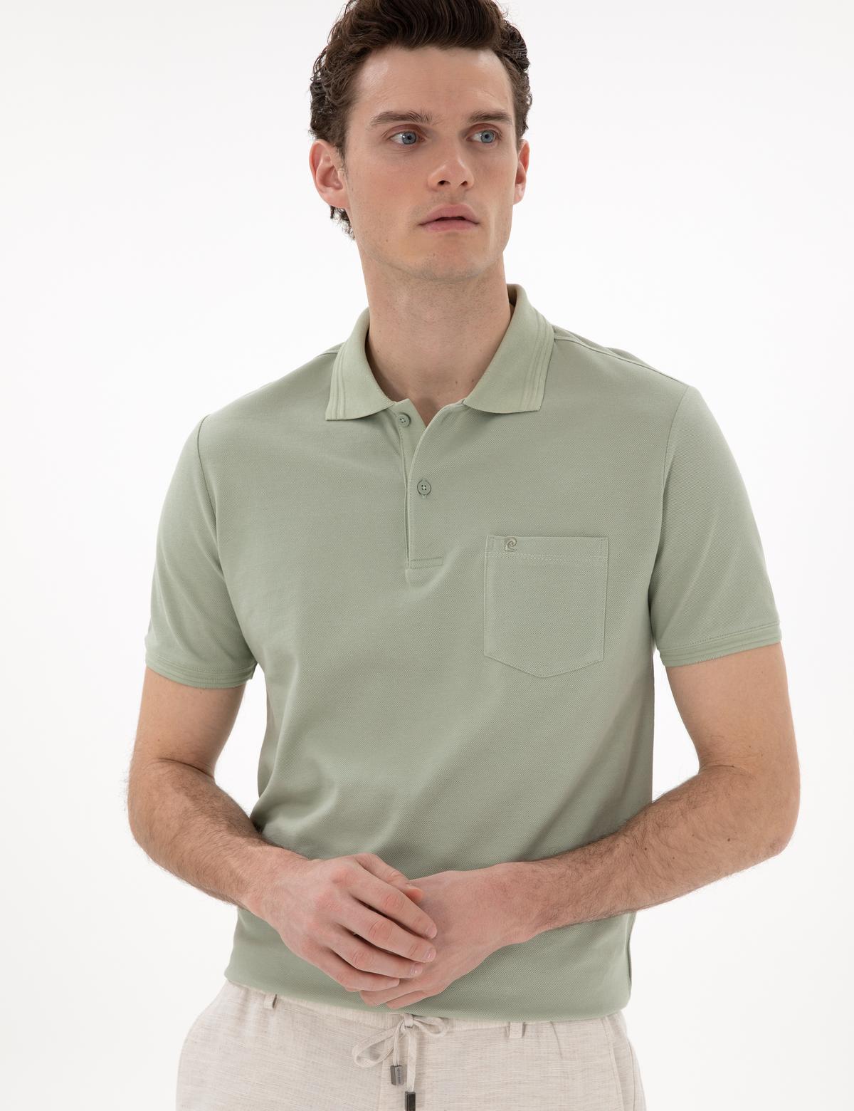 Çağla Yeşili Regular Fit %100 Pamuk Polo Yaka Basic Tişört - 50306552064