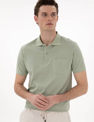 Çağla Yeşili Regular Fit %100 Pamuk Polo Yaka Basic Tişört