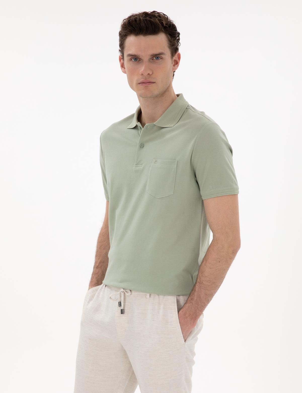 Çağla Yeşili Regular Fit %100 Pamuk Polo Yaka Basic Tişört